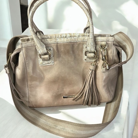 Brahmin Mini Schooner Satchel shoulder bag in warm grey versatile convertible - Picture 1 of 13